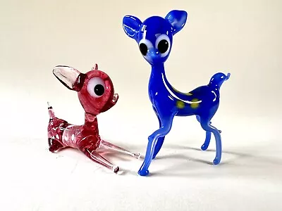 Buy Vintage Glass Deer Figurines Bambi Pair Lampwork Blue Red Animal Ornaments • 12.50£