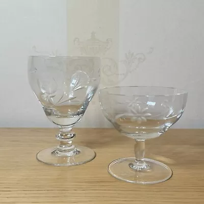 Buy 2 Brandy  Wine Sherry Drinking Glasses Cut Etched Glass Clear • 11.99£