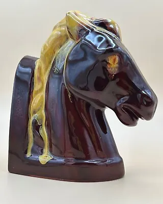 Buy Vintage Blue Mountain Pottery Horse Head Single Bookend Brown & Gold Drip Glaze • 24.26£
