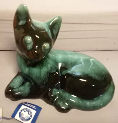 Buy Vintage Studio Blue Mountain Canada Cat Figurine Drip Glaze • 18£