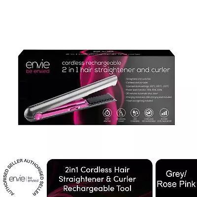 Buy Envie 2in1 Cordless Hair Straightener & Curler Rechargeable Tool, Grey/Rose Pink • 22.99£