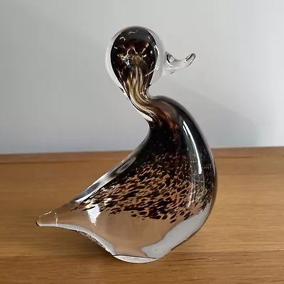 Buy Wedgwood Glass Large Duck Paperweight Brown Clear Speckled Vintage 1970's • 28£