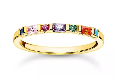 Buy Thomas Sabo Jewelry Women's Ring Gold Coloured Colorful Stone TR2348-488-7 • 79.04£