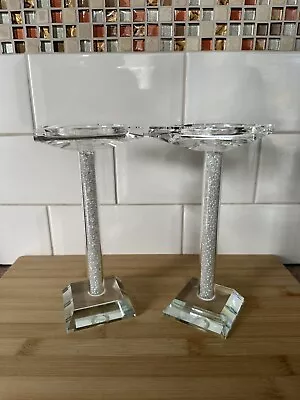 Buy Pair Of Glass Pillar Candle Holders   New • 17.50£