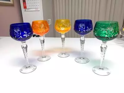 Buy 5 Vintage Bohemian ? Cut To Clear Wine Glasses In Assorted Colors • 74.55£