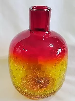 Buy Blenko Crackle Glass Amberina Bubble Bud Vase/ Candle Holder  5.5” 1960s Vintage • 41.93£
