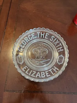 Buy King George The Sixth Coronation Plate Bowl  Elizabeth 1937 Royalty Glass 9in • 18.64£