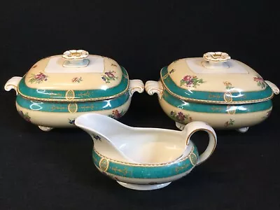 Buy Booths China Tureens With Lids  X 2 Gravy Jug Cream Green T5483 • 10£