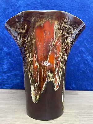 Buy Abstract VALLAURIS POTTERY, FRANCE, 7.75'' Orange/Brown Drip Glaze Lava Vase VGC • 16.99£