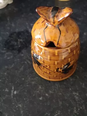 Buy Honey Pot Pretty Pottery Beautiful Bee Lid Colour Tan  Brown Basket Weave Style • 6.99£
