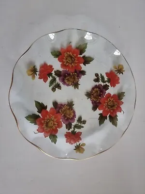 Buy Vintage Retro Chance Glass Floral Plate Dish Ruffle Edge Gold Rim Red Roses 21cm • 9.95£