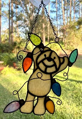 Buy Leaded Stained Glass Christmas Bear W/ Christmas Lights Sun Catcher Handcrafted • 18.50£