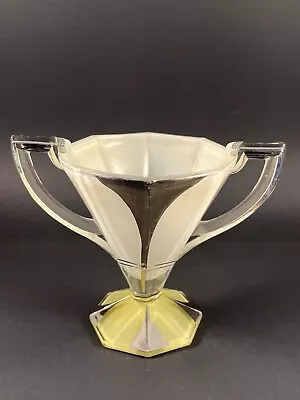 Buy Indiana Glass Art Deco Yellow/white/platinum Open Sugar Double Handle Vtg Rare • 9.32£