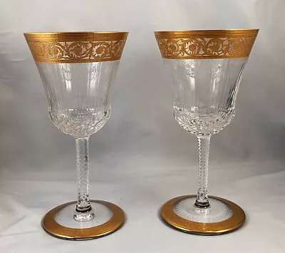 Buy (2) St Louis Crystal THISTLE GOLD Burgundy Wine Glasses #3 Solid Gold Band MINT! • 231.12£