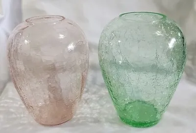 Buy Crackle Glass Vase  6” Tall   Choice Of    Green  Or  Pink    Vintage • 16.77£