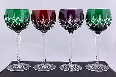 Buy Set Of 4 Ajka Arabella Cut To Clear Multi Colors Wine Goblets - New • 260.94£