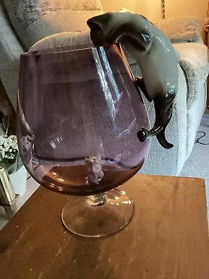 Buy 60s Large Purple Brandy Glass With Cat & Mouse  • 4.99£
