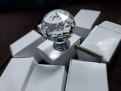 Buy Set Of 8 Clear Faceted Crystal Effect 28mm Round Drawer Cupboard Handles Knobs • 8£