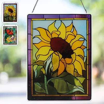 Buy Decorative Butterfly Flower Stained Glass Window Hangings Rectangular SwjGF!^^ • 8.89£