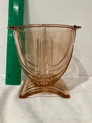 Buy STOLZLE 1930s ART DECO PEACHY/PINK GLASS FOOTED BIWL • 25£