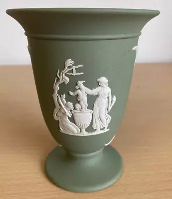 Buy Vintage Wedgwood Green Jasper Ware Neo Classical Footed Vase - 5 1/2 Ins Tall • 10£