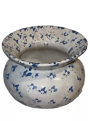 Buy Antique Stoneware Pottery Spittoon  Blue And White Spongeware￼ • 31.69£