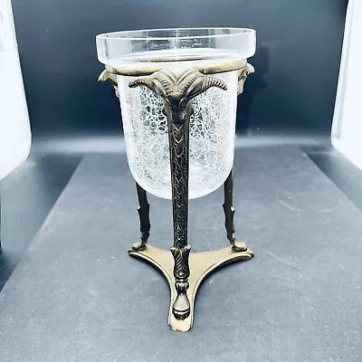 Buy Crackle Glass Candle Holder/Bowl With Ram Footed Brass Stand 9  • 23.29£