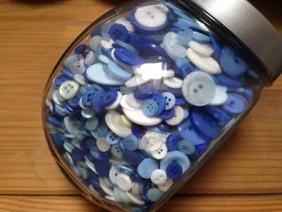 Buy POTTERY BLUE MIX - Assorted Craft Buttons - Blues White Clear 50g BAG *NO JAR!* • 0.99£