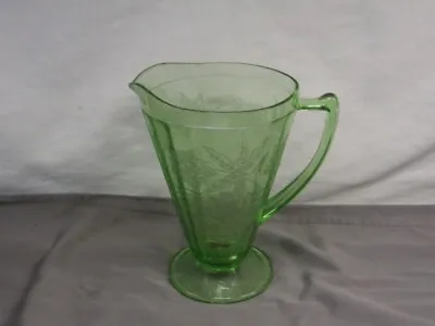 Buy  Jeannette Green Glassware Pitcher Floral Poinsettia 7 1/2   VGC  • 27.95£