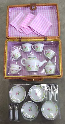 Buy Child China Tea Set In A Wicker Picnic Basket Setting For 4 • 26.09£
