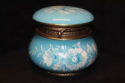 Buy Keramos Capodimonte Italy Blue Hinged Jewelry Trinket Box, H Painted Signed RARE • 88.53£