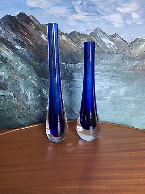 Buy Vtg Retro Bright Blue Sommerso Caithness Art Glass Stroma Teardrop Bud Vase X 2 • 17.99£