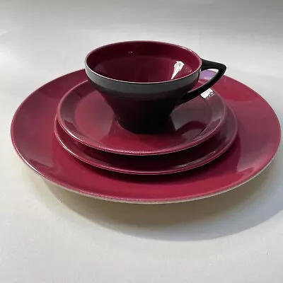 Buy RARE ART DECO BRANKSOME CHINA RED & BLACK TRIO SIDE PLATE CUP & SAUCER & Dinner • 29.99£