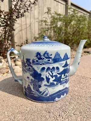 Buy Antique Chinese Export Blue And White Canton Teapot 19th C • 195.71£