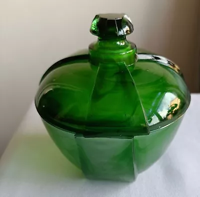 Buy Art Deco Davidson Pressed Green Cloud Glass Trinket Pot Box Collectable • 6.99£