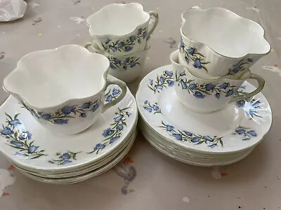 Buy Rare Vintage Crown Staffordshire Cups Saucers And Tea Plates Blue Bell • 15£