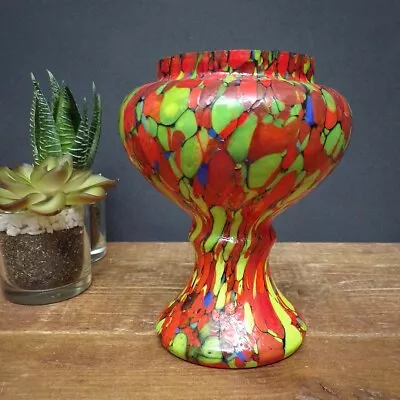 Buy Czech Bohemian Spatter Glass Vase Vintage Art Deco Kralik Posy Small Red Green • 18£
