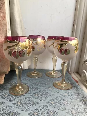 Buy Art Nouveau Enamel Gold Decorated Drinking Glasses Set Of 4 Moser ? Bohemian Aaa • 34£