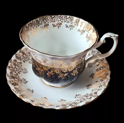 Buy Royal Albert Fine Bone China REGAL SERIES Tea Cup & Saucer, Black, Gold Trim  • 30£