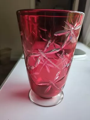 Buy Red Deep Cut/ Engraved Vase 3 Kg Displaying Dragonflies Very Unusual  • 10£