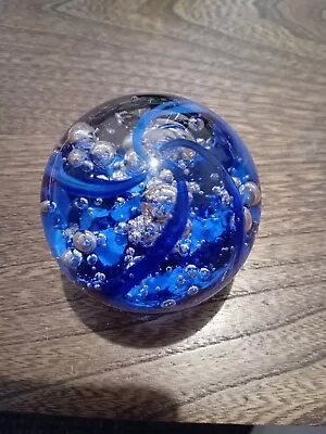 Buy Langham Glass Paperweight Blue Base & Bubble Design • 10£