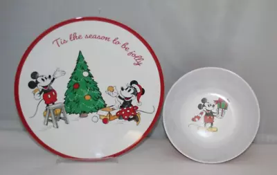 Buy Pottery Barn Kids Mickey & Minnie Mouse  Tis The Season'' Plate & Bowl Set • 41.72£