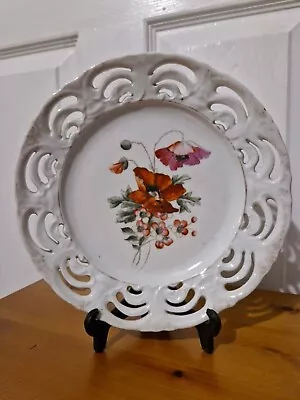Buy Vintage White Ceramic Pink & Red Floral Poppy Display Plate • 12£