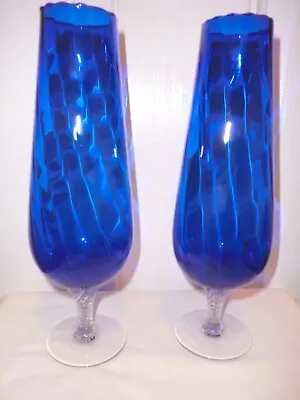 Buy Vintage Pair Of Cobalt Blue Twist Pattern Fine Glass Vases 10   Height Vgc • 16£