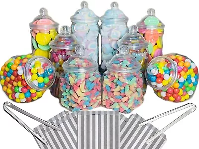 Buy 10 Plastic Sweet Jars 5 Styles 2 Tongs 50 100 Bags For Truly Sweet Candy Buffet • 16.24£