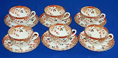 Buy Antique Victorian Set 6 Imari Style Tea Cups & Saucers, C1890. • 29.99£