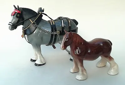 Buy Melba Ware Grey Shire Horse With Tack & Other Brown Shire Horse Figurines • 25.99£