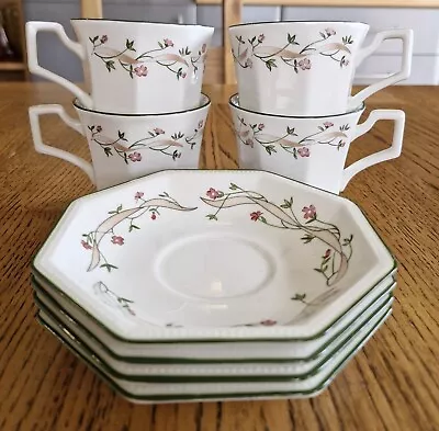 Buy Johnson Bros Eternal Bow Octagonal Cups And Saucers X 4  • 5£