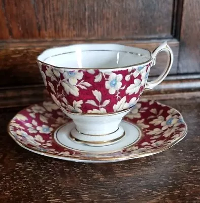 Buy Royal Albert Crown China Royal Brocade Cup Saucer Burgundy Floral Chintz • 14.99£