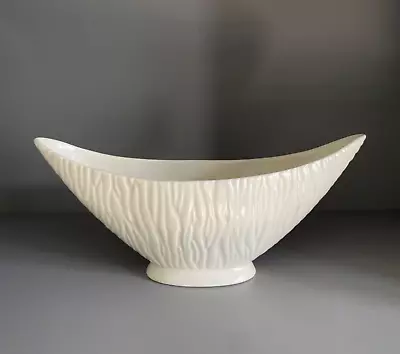 Buy Vintage Crown Devon Boat Shape Mantle Vase, Textured White Satin Glaze • 12.95£